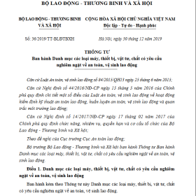 Thông tư 36/2019/TT-BLĐTBXH 